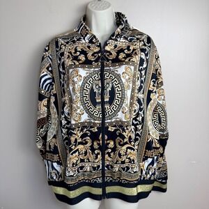 Ashley‎ Sport Women's 22/24 3X Baroque Bomber Jacket Black Gold Greek Key Zebra